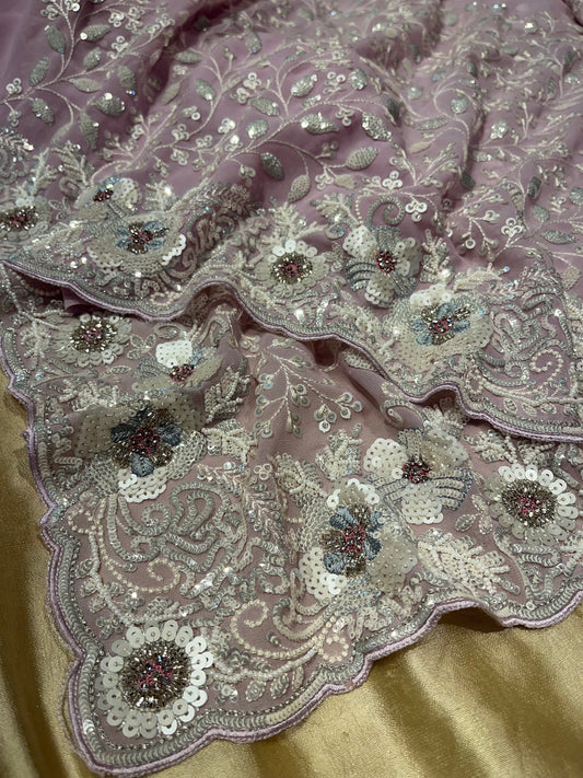 LAVENDER COLOUR GEORGETTE SAREE EMBELLISHED WITH SEQUINS & BEADS WORK