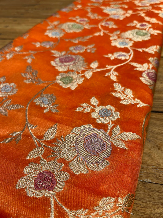 ORANGE COLOUR PURE BANARASI HANDLOOM SILK SAREE EMBELLISHED WITH ZARI WEAVES