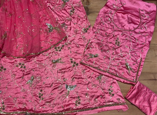 PINK PURE SATIN SILK HAND EMBROIDERED POSHAK