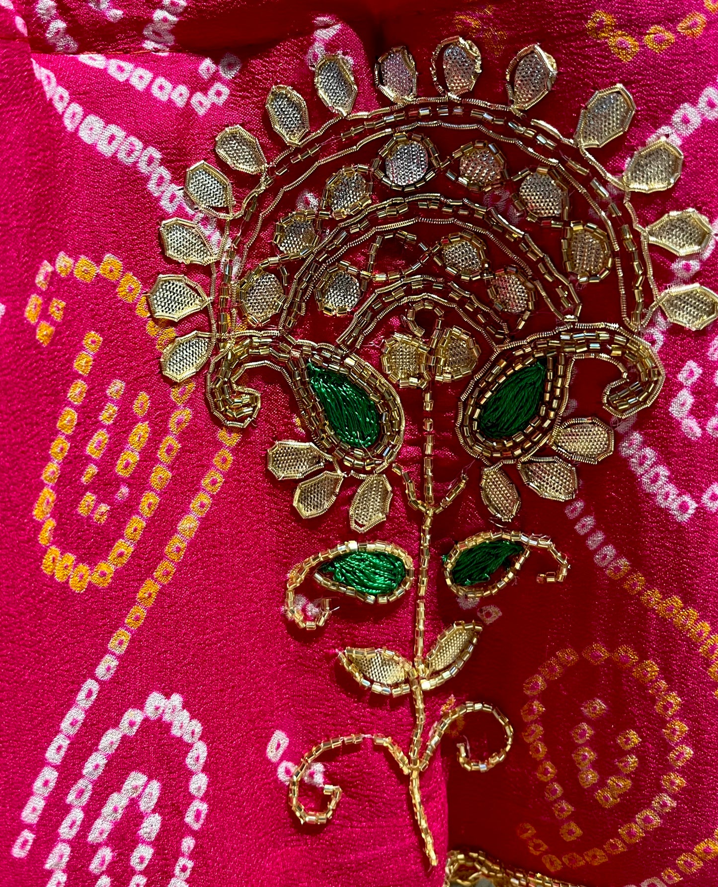 RANI PINK COLOUR GEORGETTE OJARIYA BANDHANI LEHENGA WITH UNSTITCHED BLOUSE EMBELLISHED WITH GOTA PATTI WORK