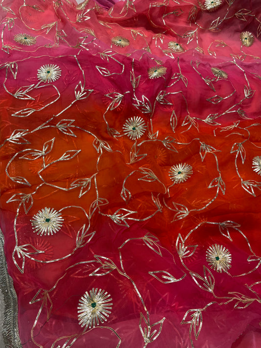 SHADED CHIFFON GOTA PATTI WORK EMBROIDERED SAREE WITH UNSTITCHED BLOUSE - Kothari Sons