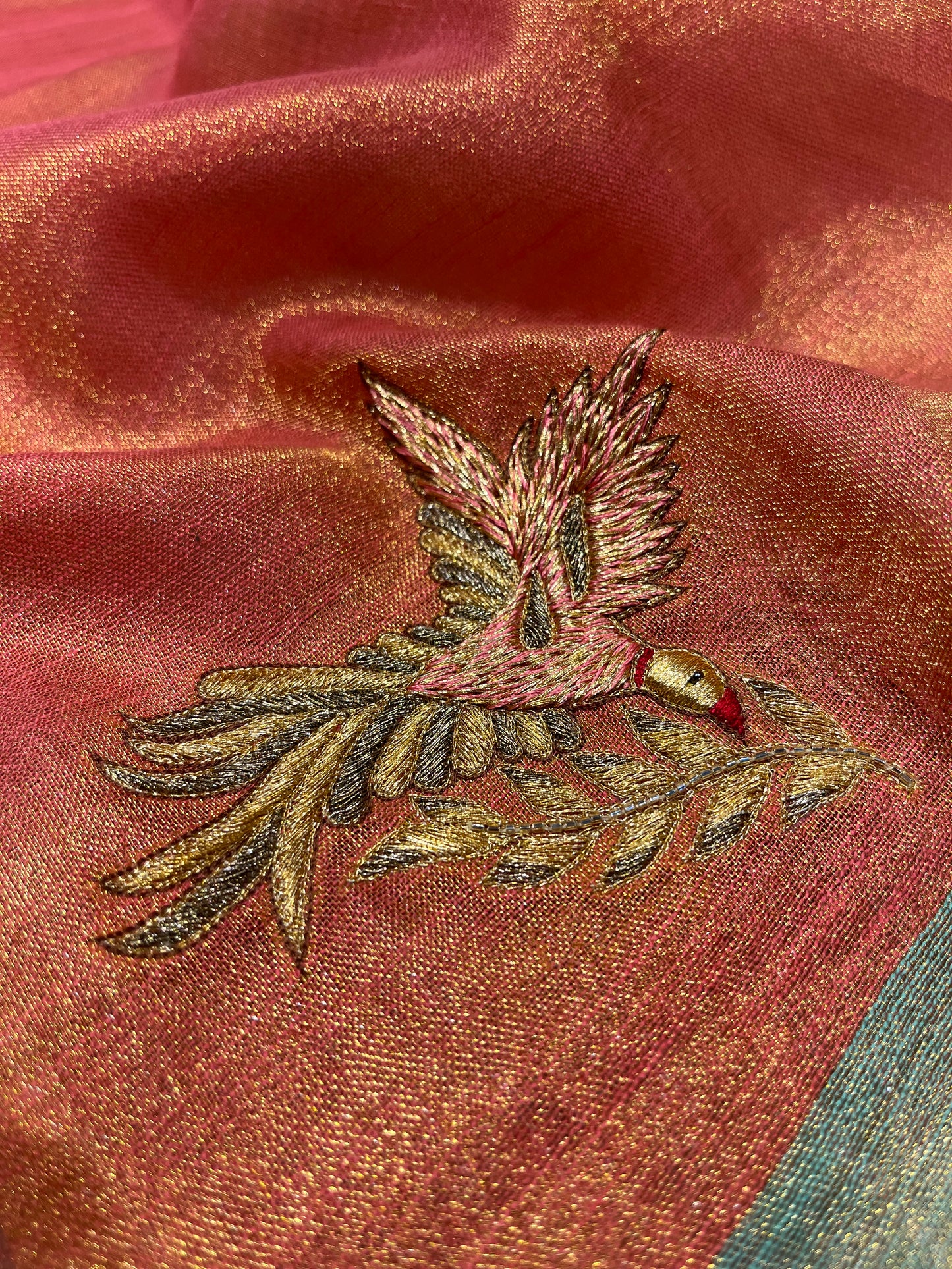 ORANGE COLOUR TISSUE HAND EMBROIDERED SAREE EMBELLISHED WITH AARI & CUTDANA WORK