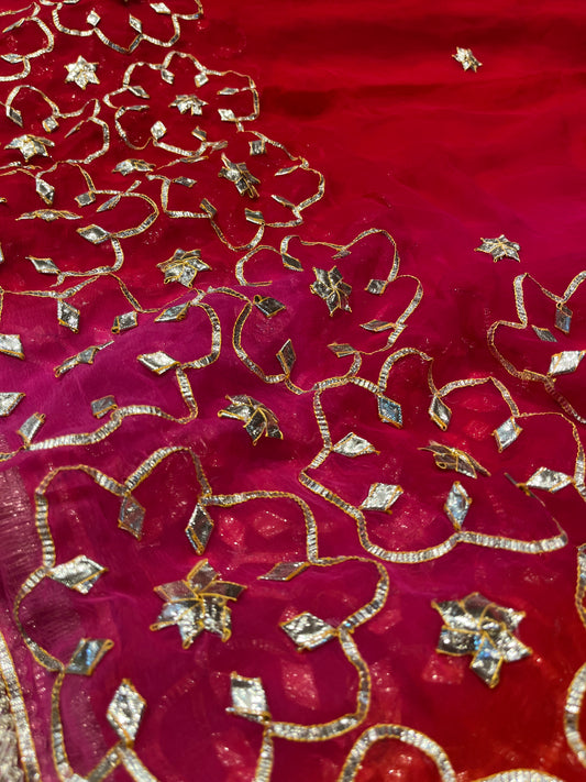 SHADED CHIIFFON GOTA PATTI WORK SAREE WITH UNSTITCHED BLOUAE - Kothari Sons