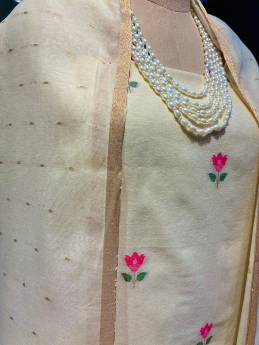 IVORY COLOUR, COTTON JAMDANI UNSTITCHED SUIT SET WITH DUPATTA (NO BOTTOMS)
