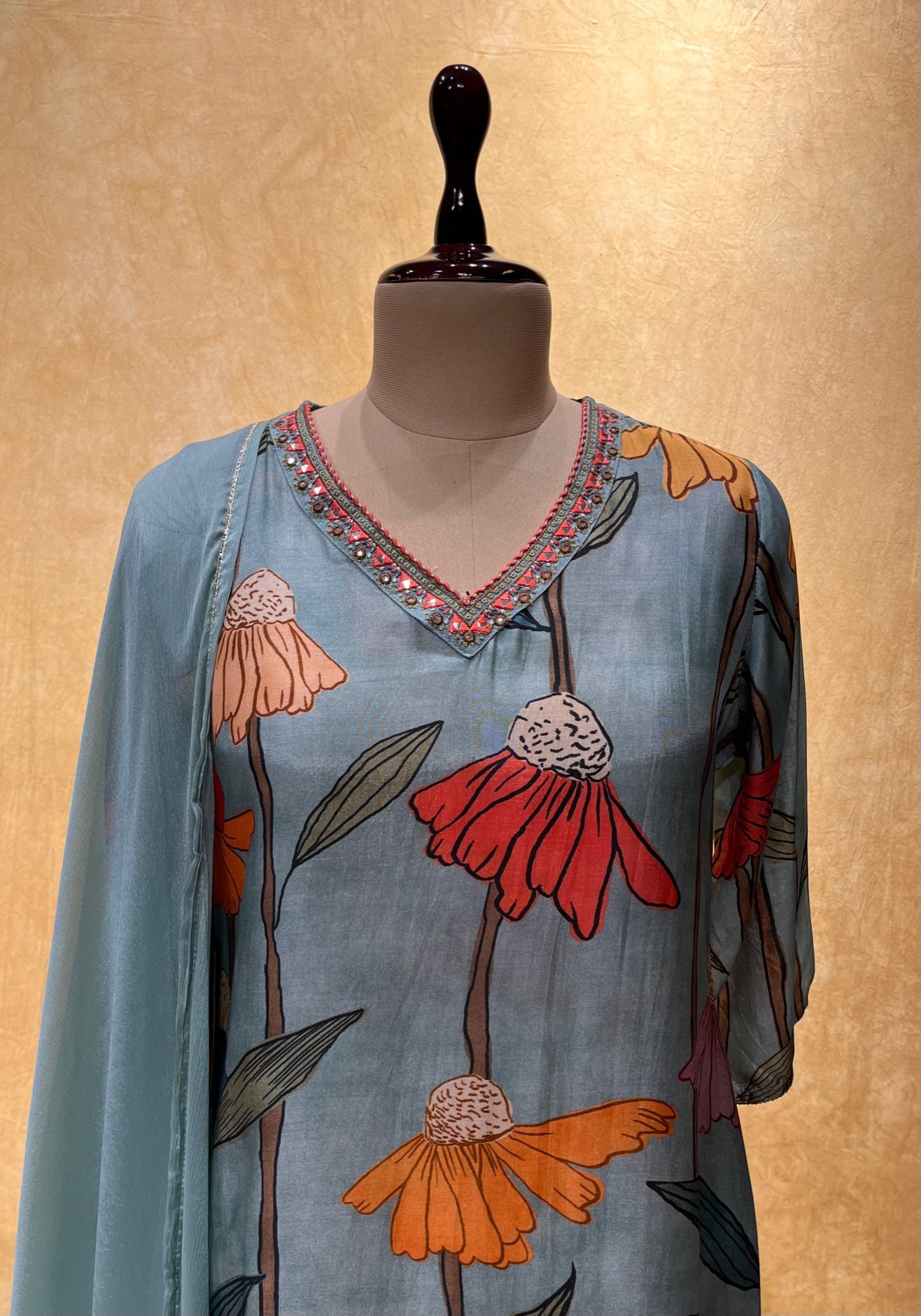 GREY COLOUR MUSLIN SILK READYMADE SUIT