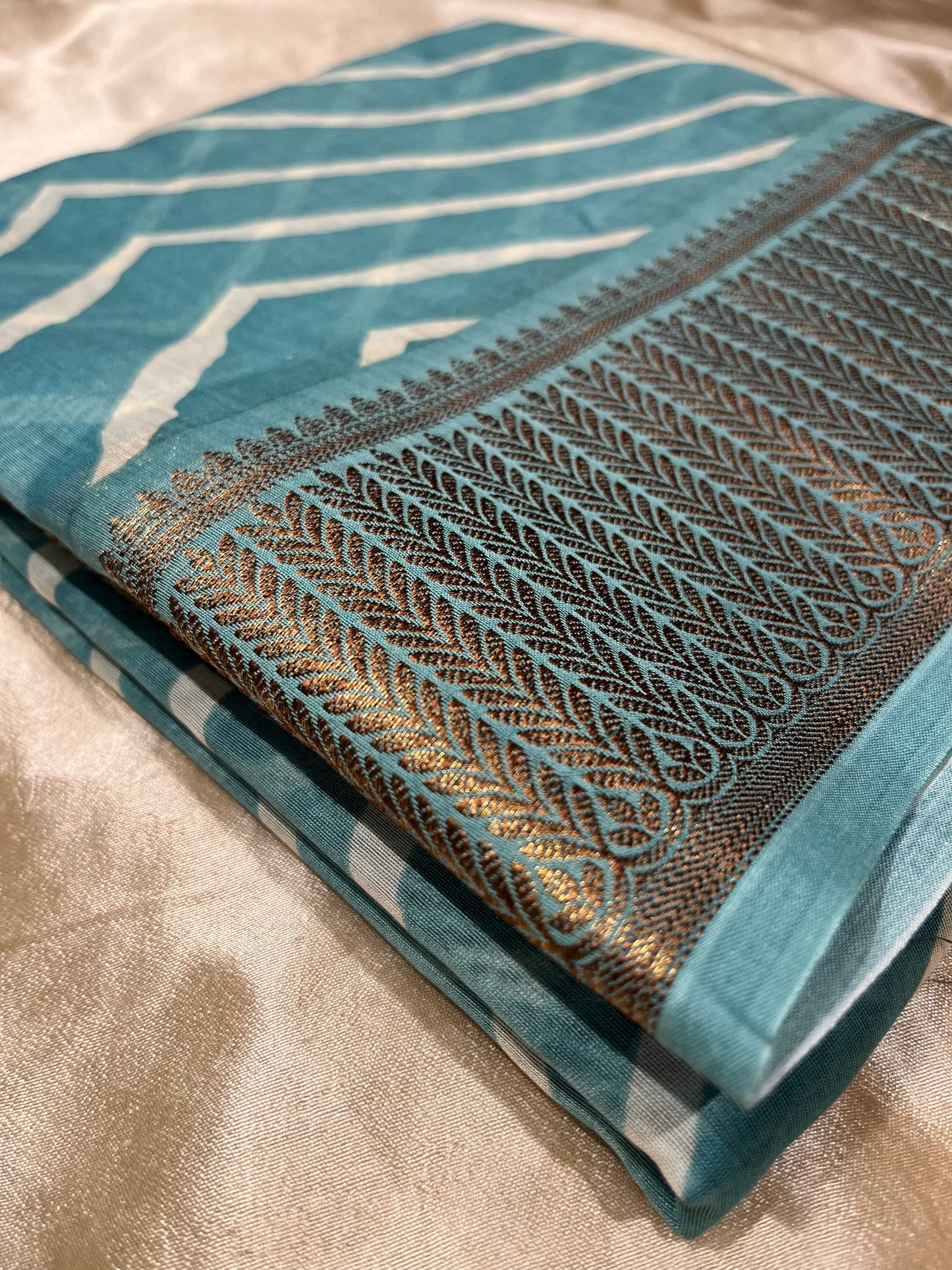 TURQUOISE COLOUR COTTON SILK SAREE WITH ZARI BORDER