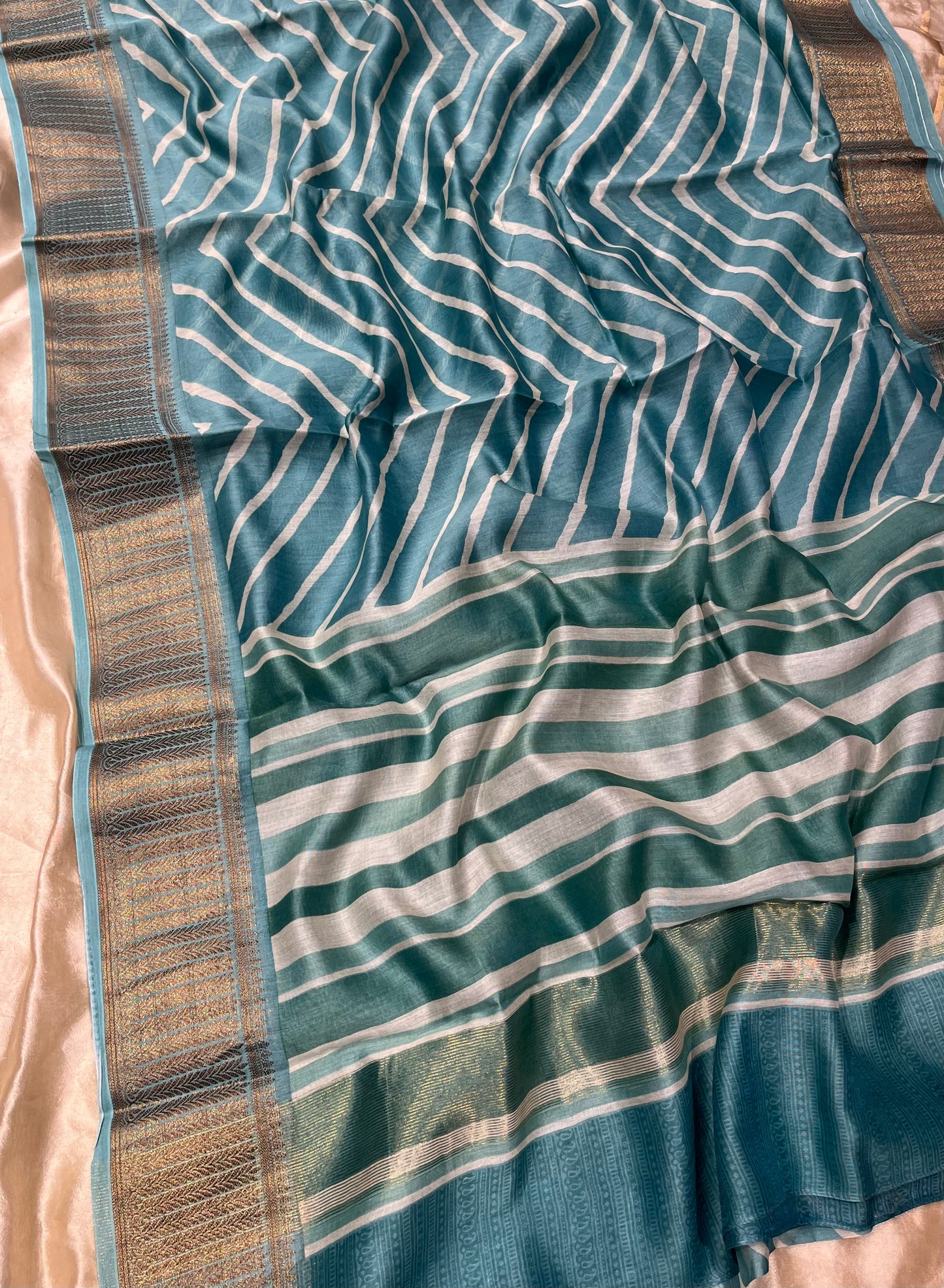 TURQUOISE COLOUR COTTON SILK SAREE WITH ZARI BORDER