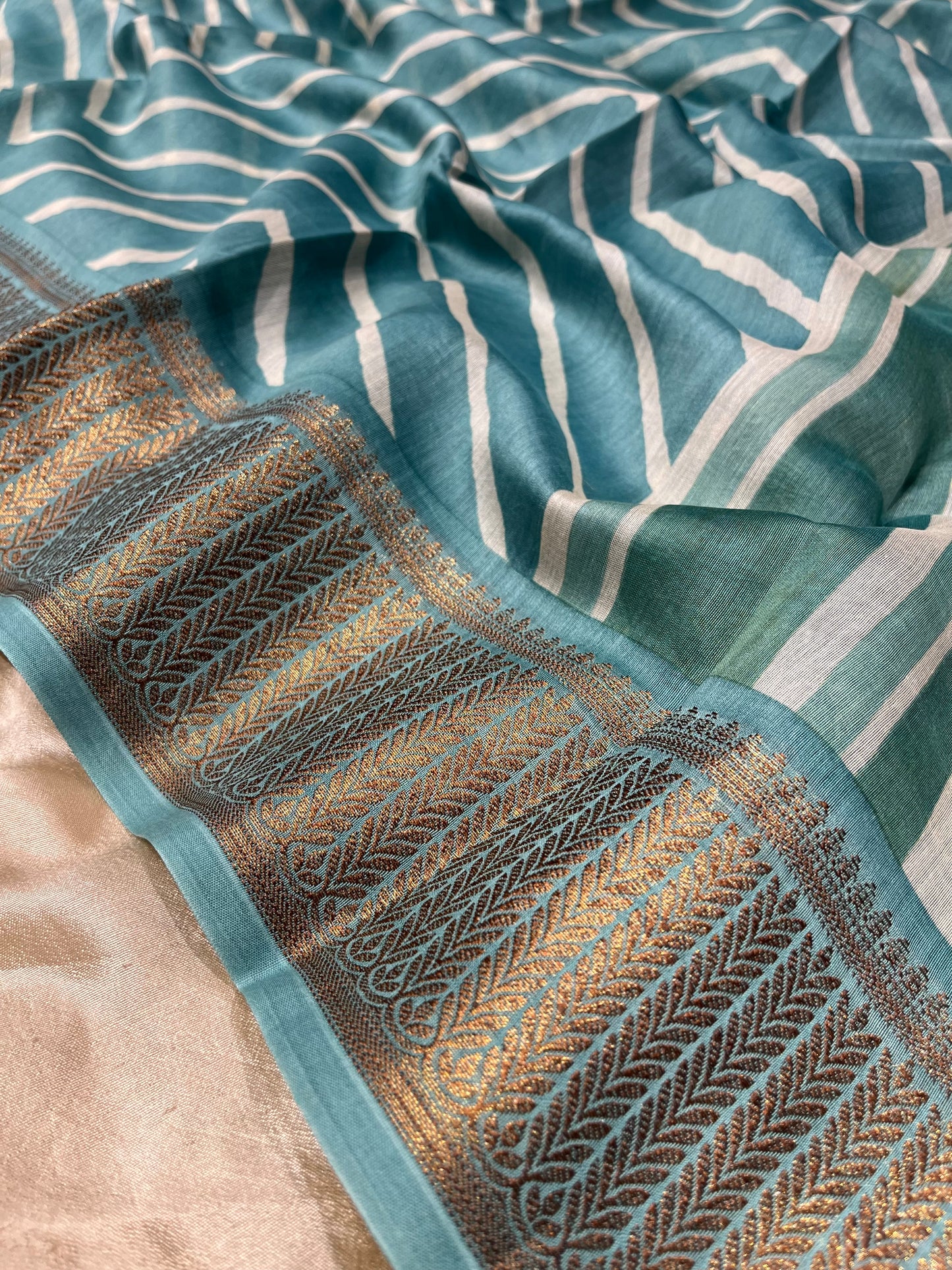 TURQUOISE COLOUR COTTON SILK SAREE WITH ZARI BORDER