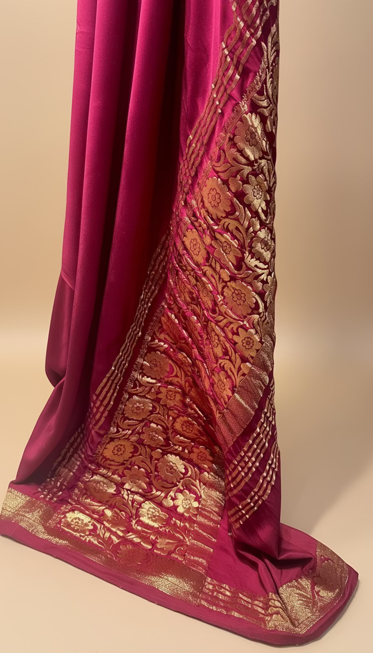 BURGUNDY COLOUR MODAL SILK SATIN SAREE WITH BANARASI PALLA