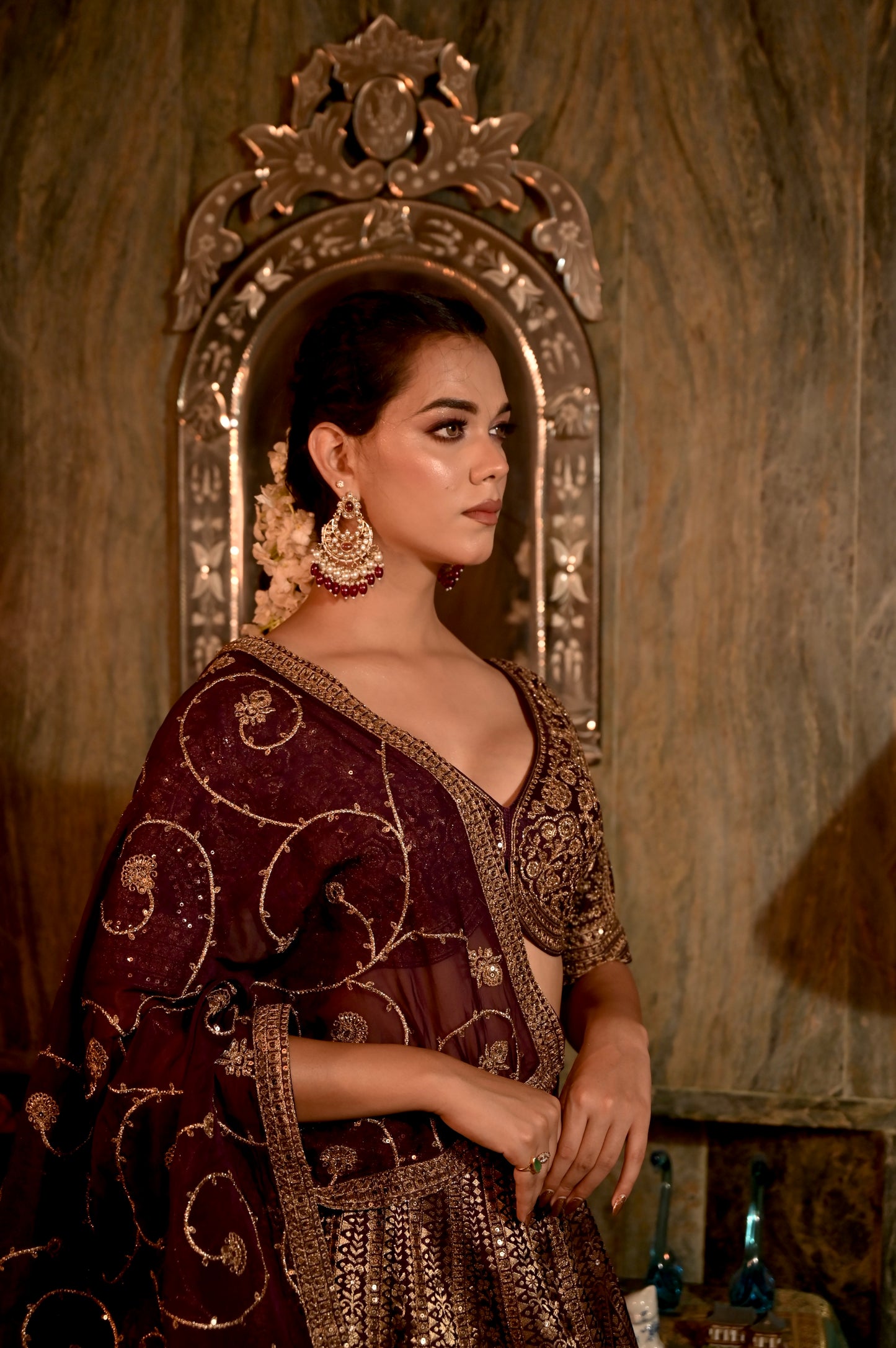 ( DELIVERY IN 30-40 DAYS ) PURPLE COLOUR BANARASI LEHENGA WITH READYMADE BLOUSE & ORGANZA DUPATTA EMBELLISHED WITH ZARI WORK