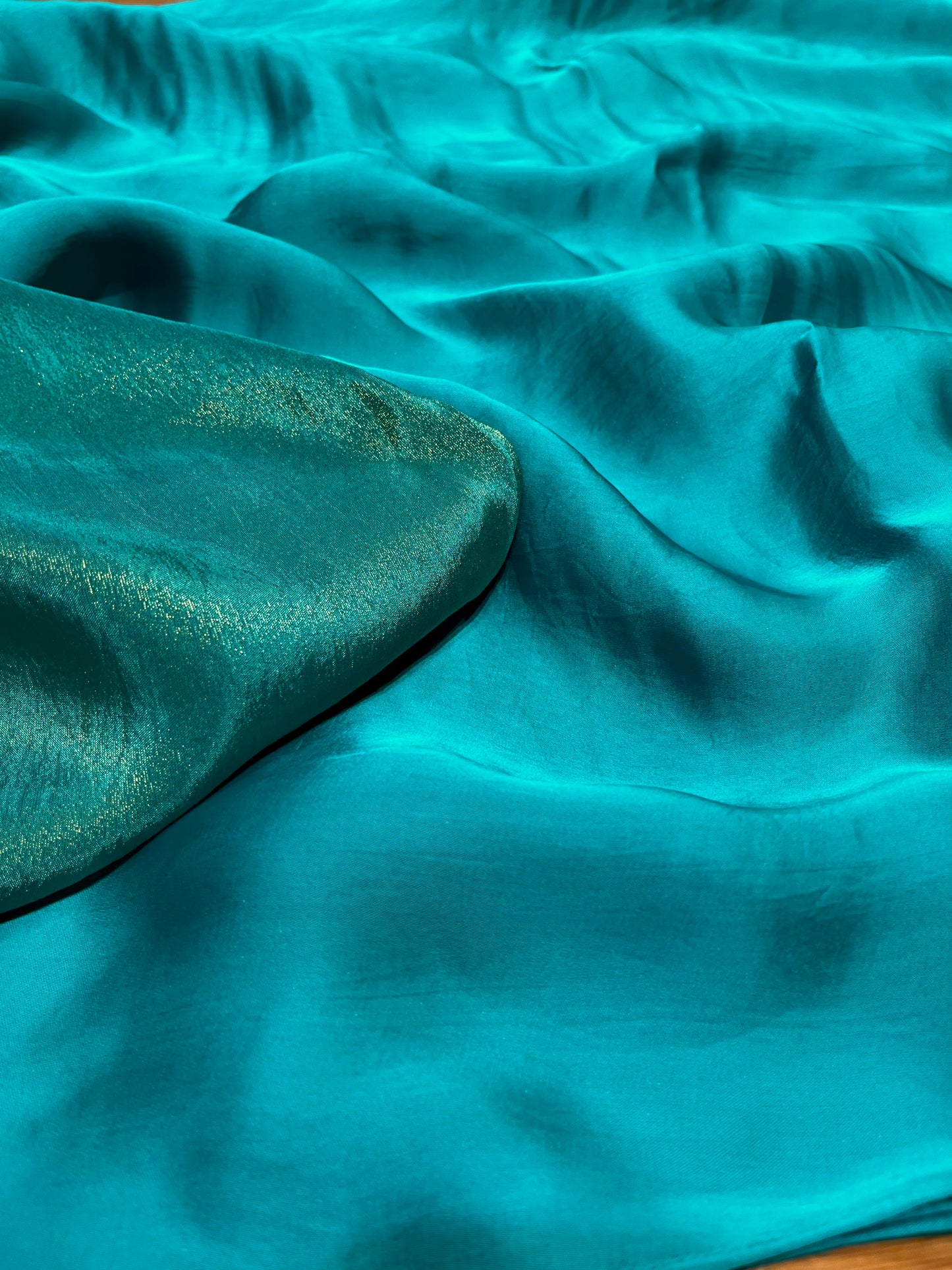 FIROZI COLOUR ORGANZA SATIN SAREE WITH UNSTITCHED TISSUE BLOUSE