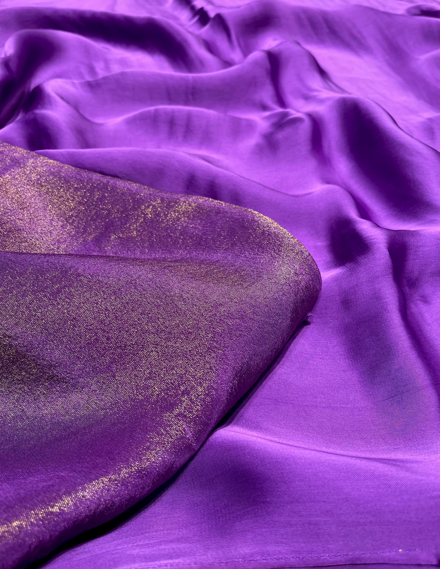 PURPLE COLOUR ORGANZA SATIN SAREE WITH UNSTITCHED TISSUE BLOUSE