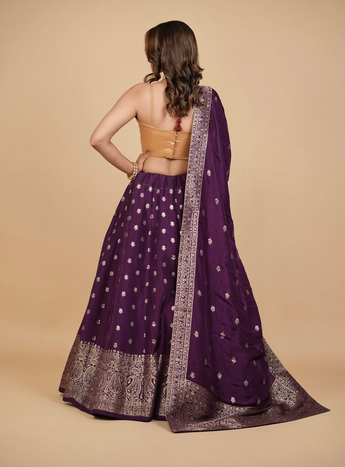PURPLE BANARASI LEHENGA WITH DUPATTA AND MONOTONE BLOUSE