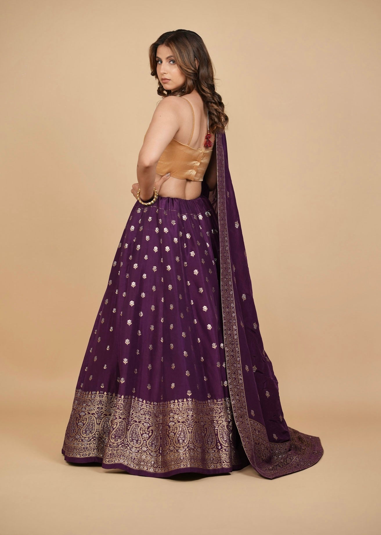 PURPLE BANARASI LEHENGA WITH DUPATTA AND MONOTONE BLOUSE