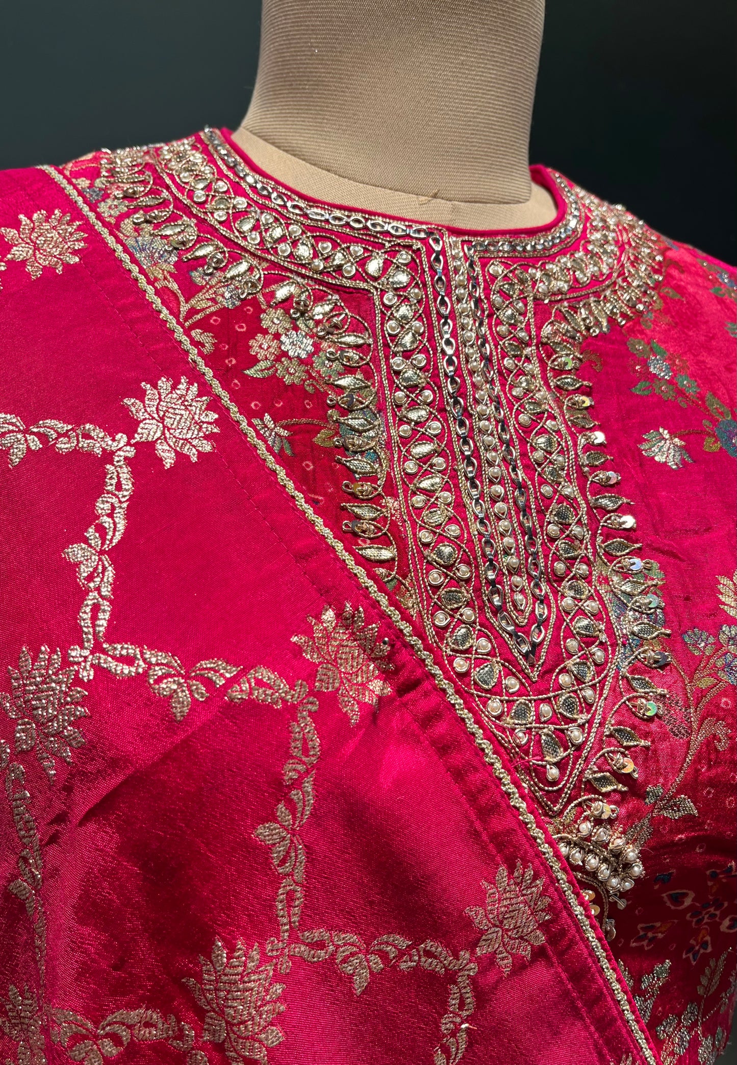 HOT PINK COLOUR DOLA SILK SAREE WITH READYMADE BLOUSE EMBELLISHED WITH GOTA PATTI WORK