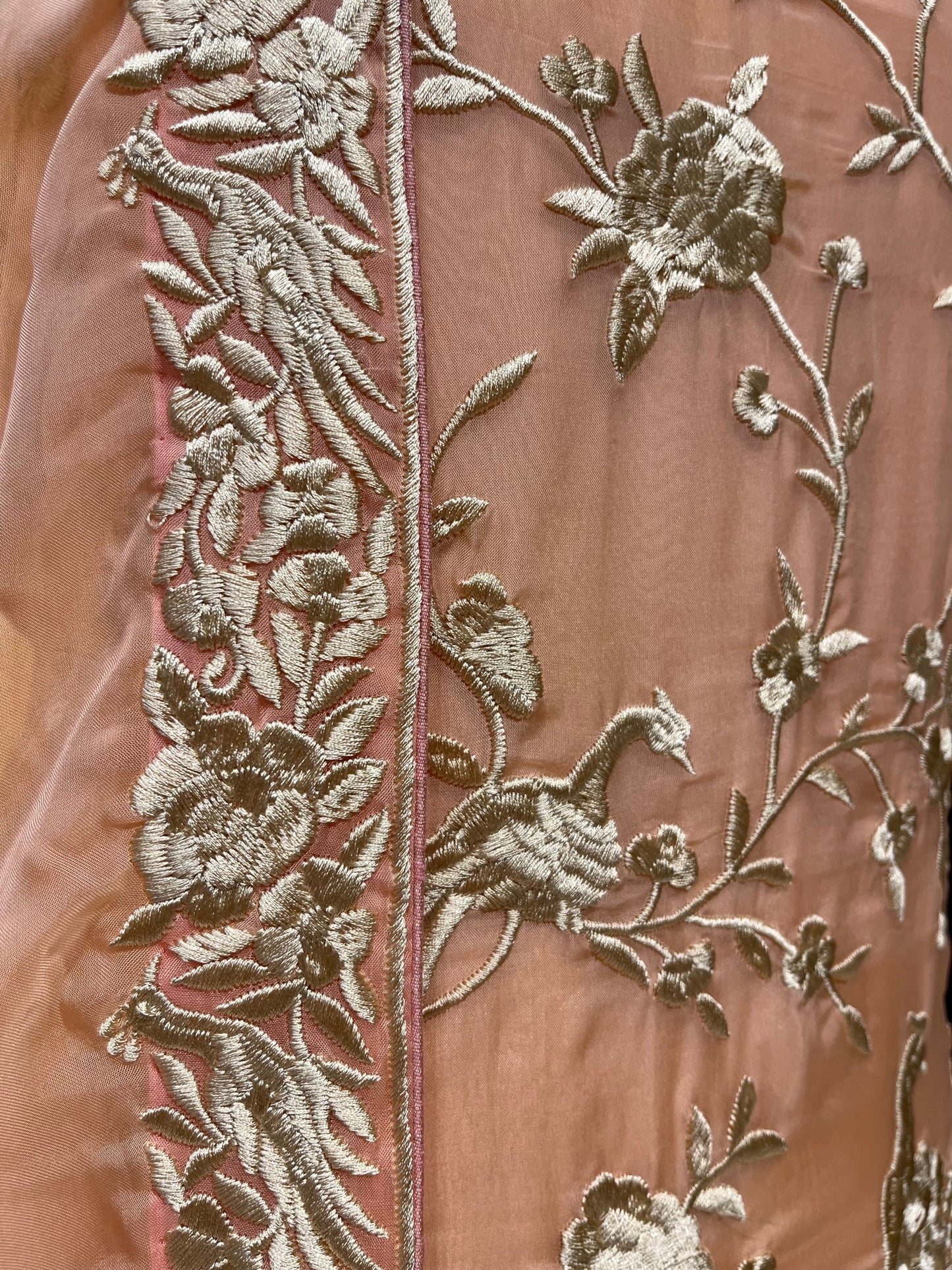 PEACH COLOUR ORGANZA PARSI WORK UNSTITCHED SUIT