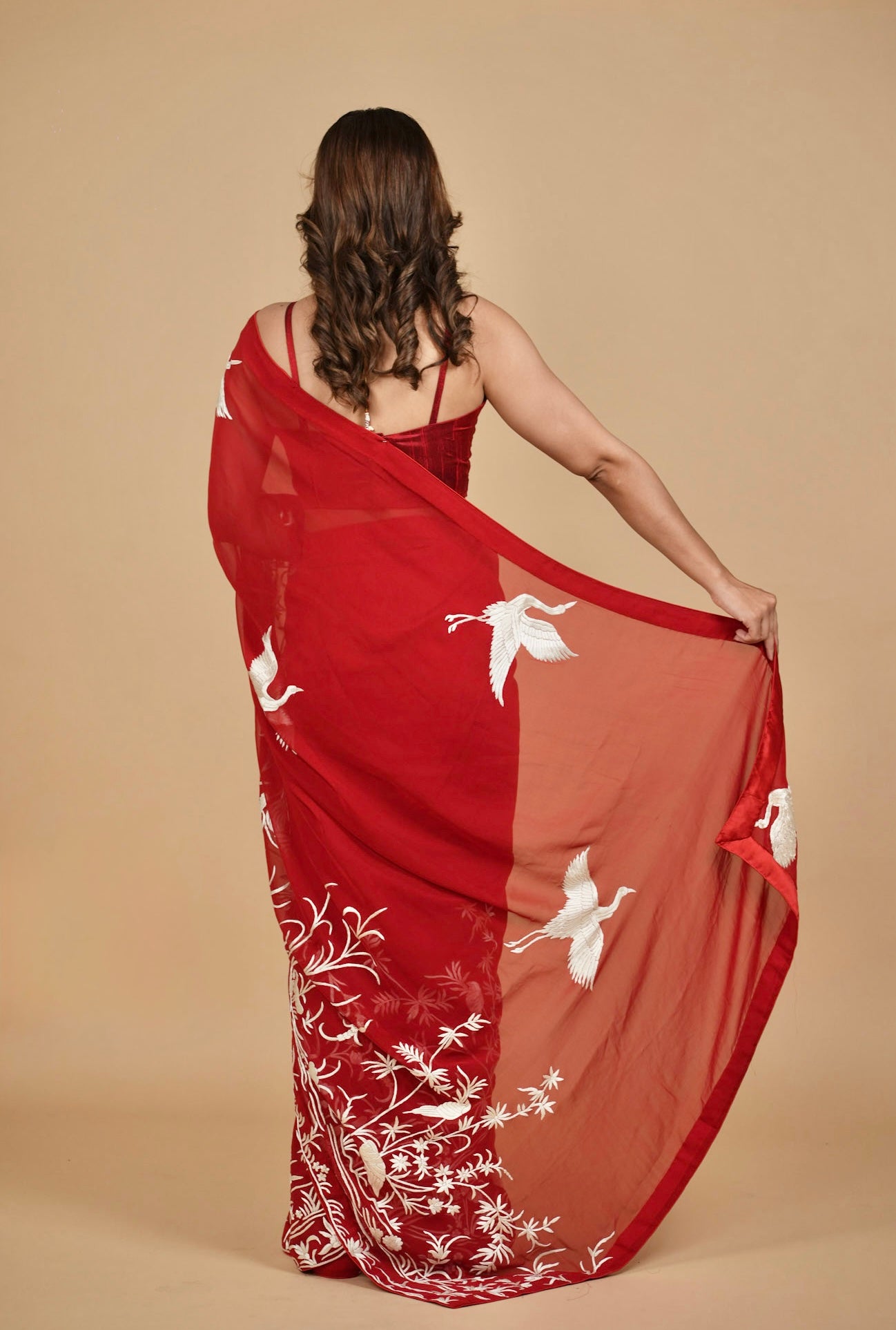 RED PURE GEORGETTE PARSI EMBROIDERED SAREE