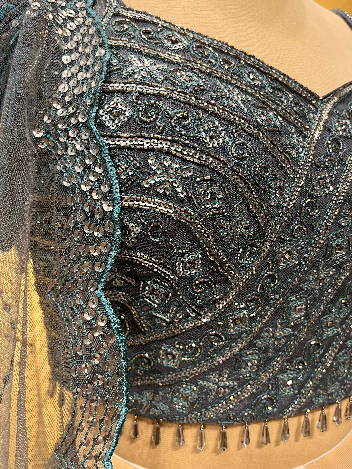 BLUE COLOR CHINON LEHENGA WITH CROP TOP BLOUSE & NET DUPATTA EMBELLISHED WITH SEQUINS WORK