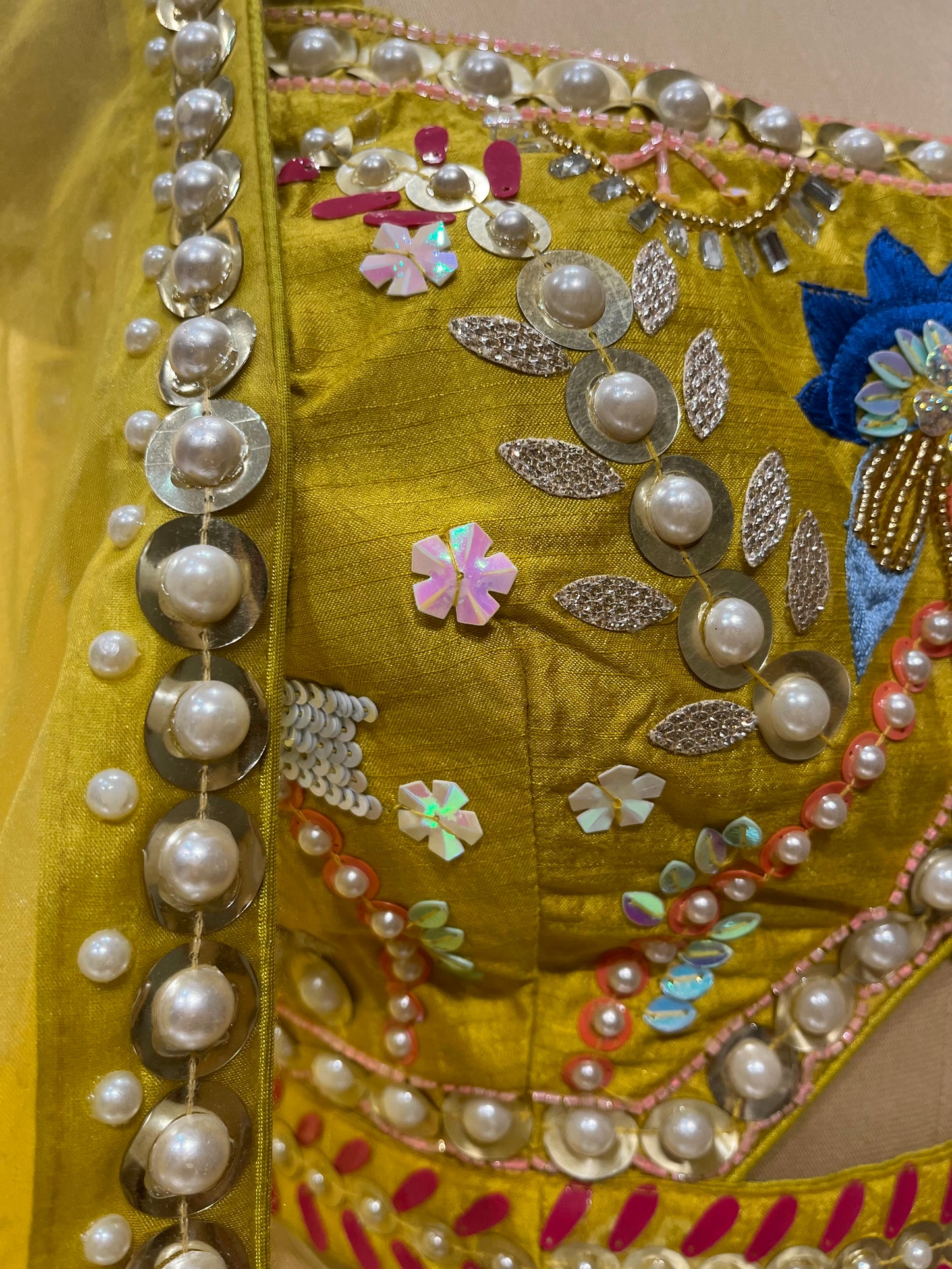 GREEN COLOUR SILK LEHENGA WITH CROP TOP BLOUSE & ORGANZA DUPATTA EMBELLISHED WITH PEARL, SEQUINS & RESHAM WORK