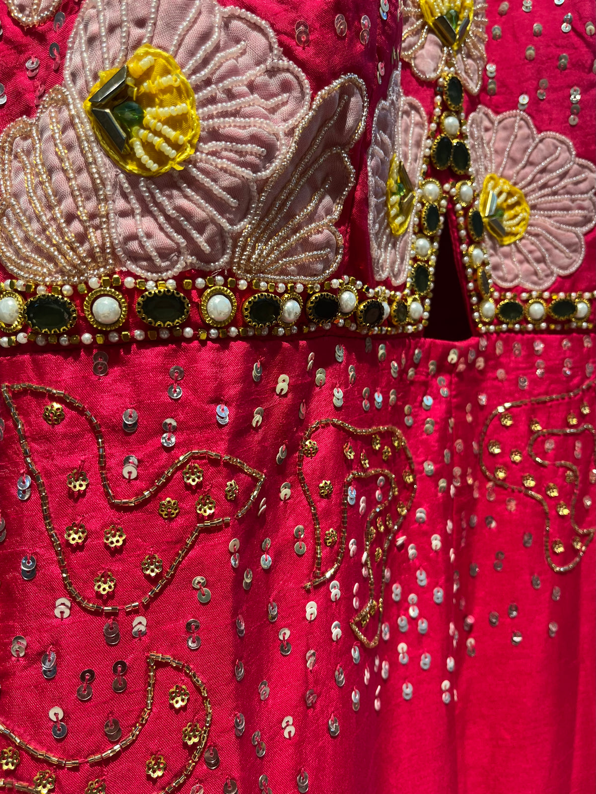 FUCHSIA PINK COLOUR SILK JUMPSUIT EMBELLISHED WITH SEQUINS, BEADS & PEARL WORK