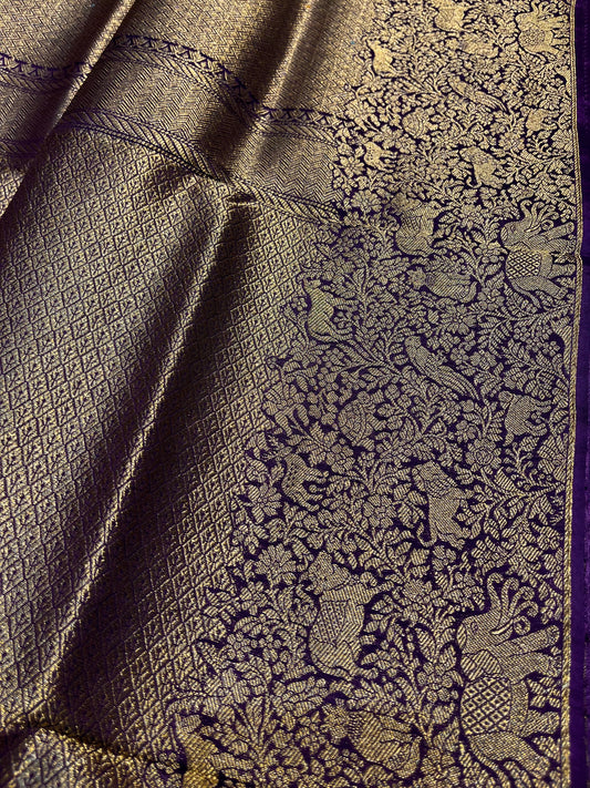 PURPLE COLOUR PLANT BASED SILK BROCADE SAREE EMBELLISHED WITH ZARI WEAVES - Kothari Sons