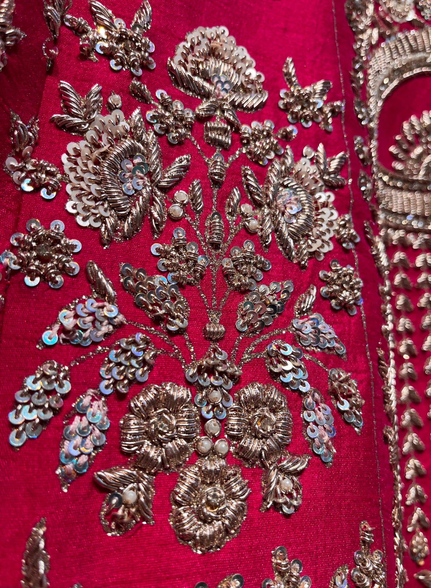 RANI COLOUR BRIDAL HAND EMBROIDERED LEHENGA WITH UNSTITCHED BLOUSE & ORGANZA DUPATTA EMBELLISHED WITH ZARDOZI WORK (Delivere in 30 Days)