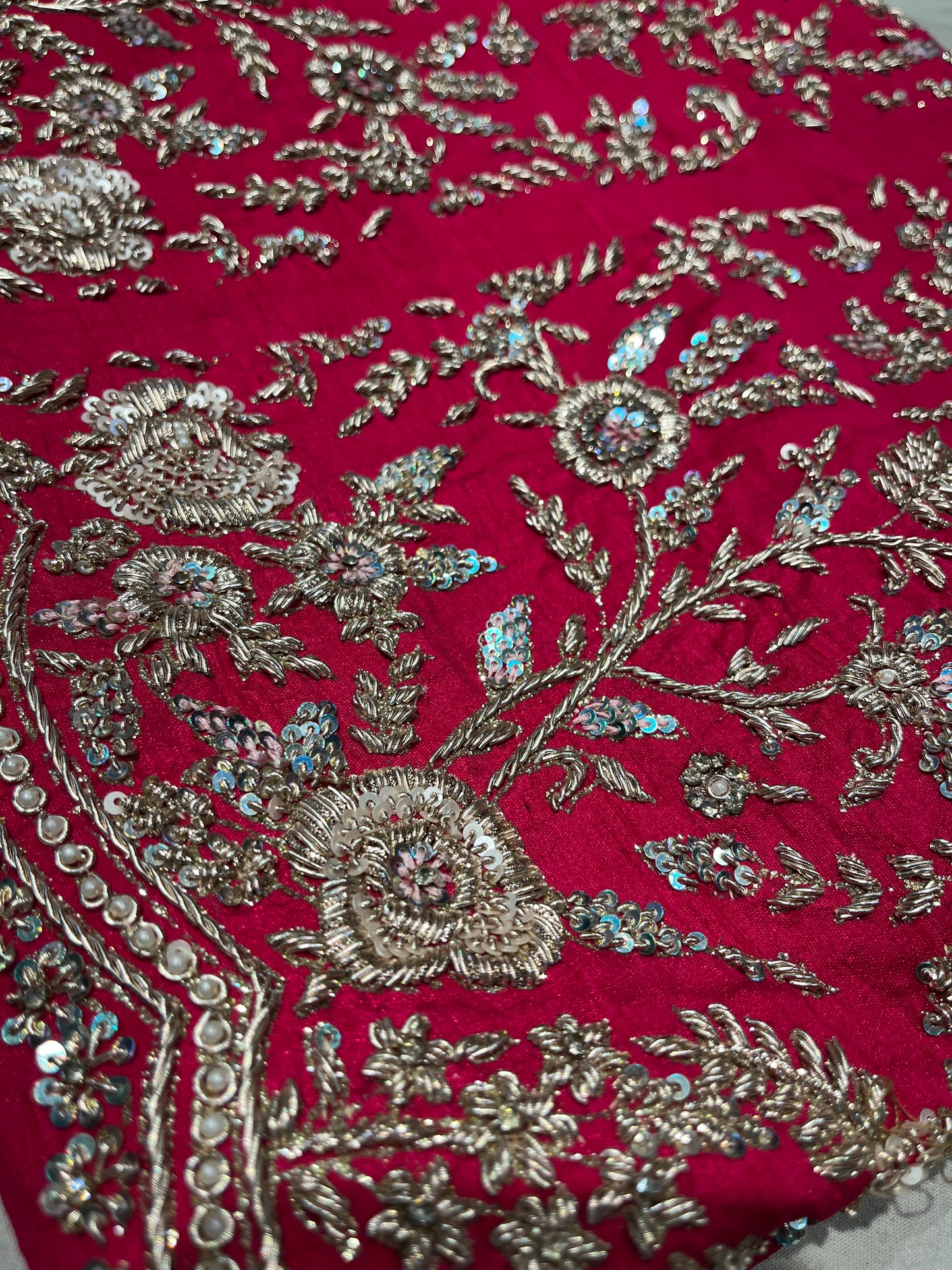RANI COLOUR BRIDAL HAND EMBROIDERED LEHENGA WITH UNSTITCHED BLOUSE & ORGANZA DUPATTA EMBELLISHED WITH ZARDOZI WORK (Delivere in 30 Days)