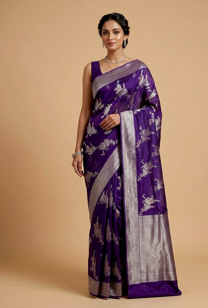 PURPLE COLOUR ORGANZA SILK SAREE EMBELLISHED WITH ZARI WEAVES - Kothari Sons