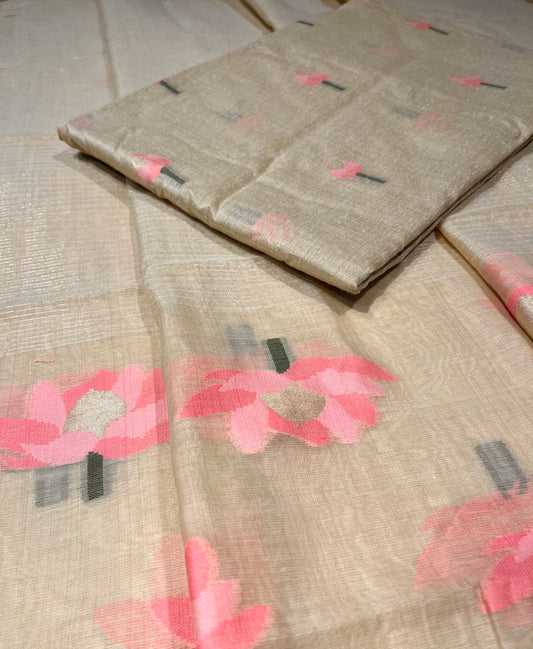 BEIGE COLOUR TANT DHAKAI JAMDANI UNSTITCHED SUIT WITHOUT BOTTOM ( DRESS MATERIAL