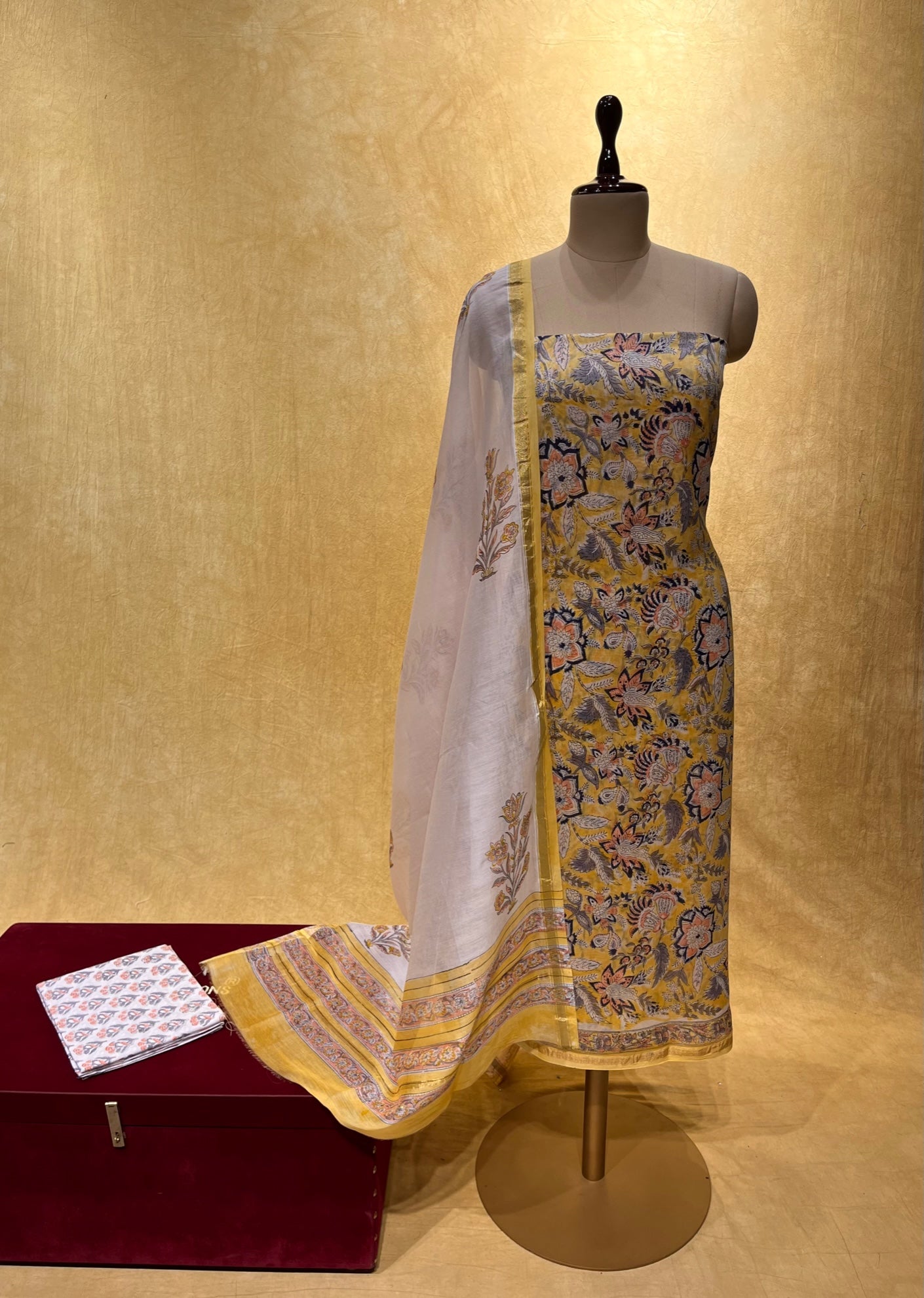 LEMON COLOUR CHANDERI SILK UNSTITCHED SUIT