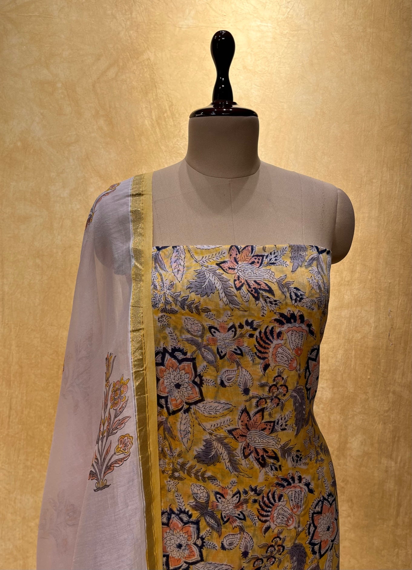 LEMON COLOUR CHANDERI SILK UNSTITCHED SUIT