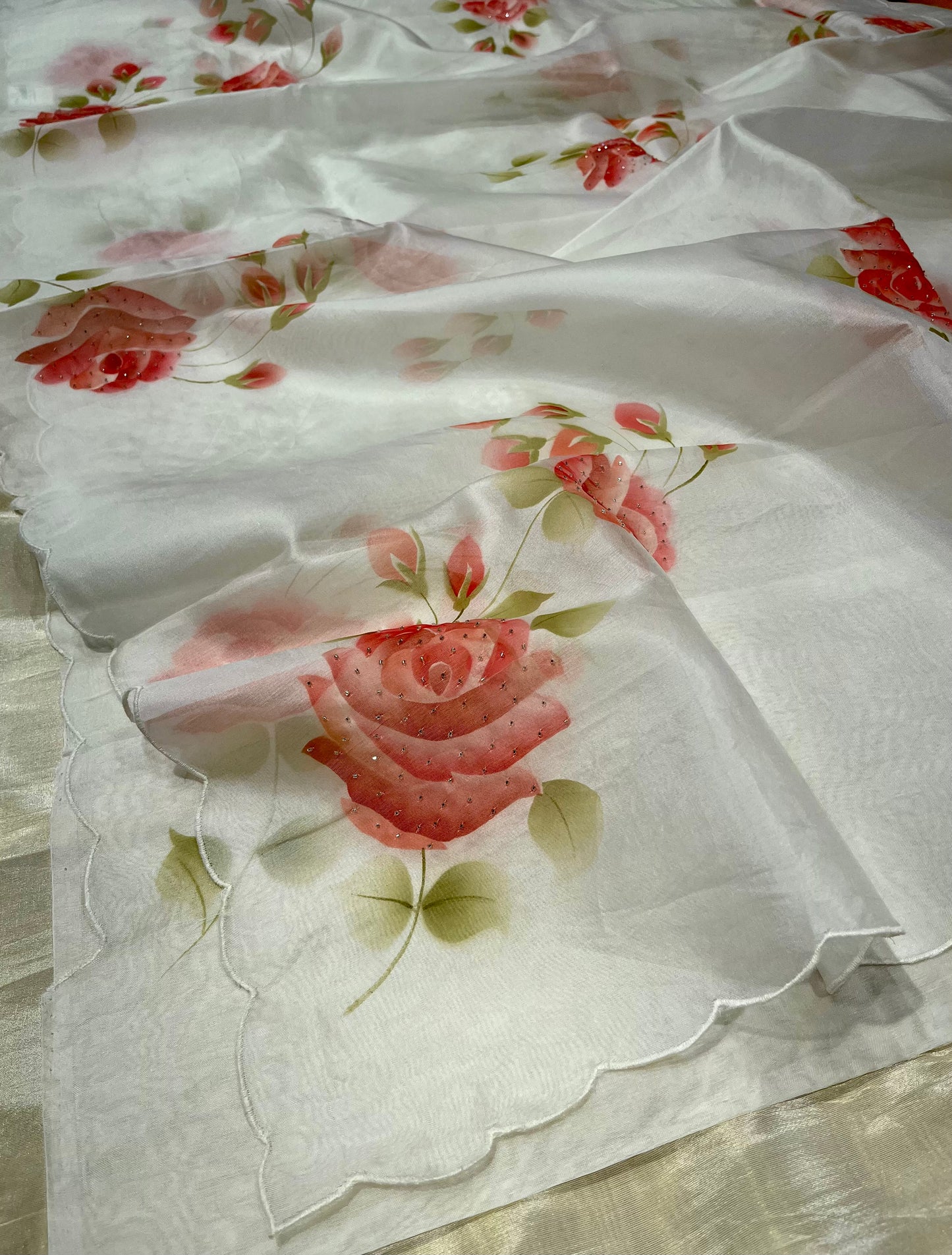 WHITE COLOUR ORGANZA SAREE EMBELLISHED WITH CUTDANA WORK