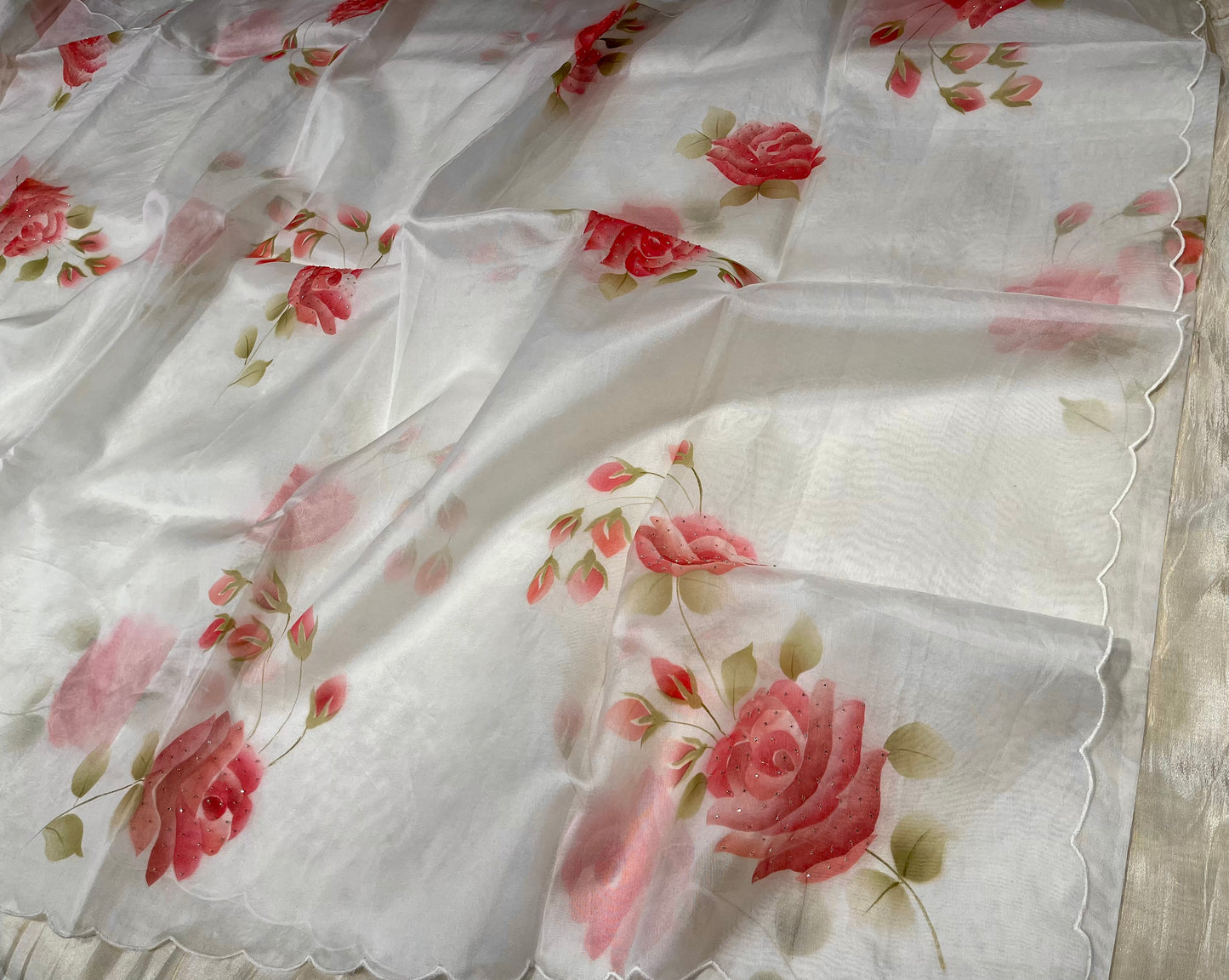 WHITE COLOUR ORGANZA SAREE EMBELLISHED WITH CUTDANA WORK