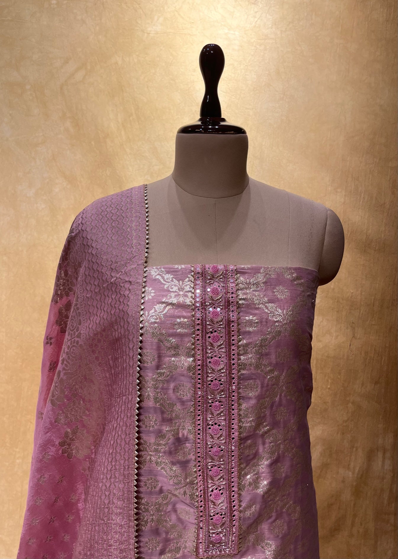 PINK COLOUR BANARASI SILK UNSTITCHED SUIT