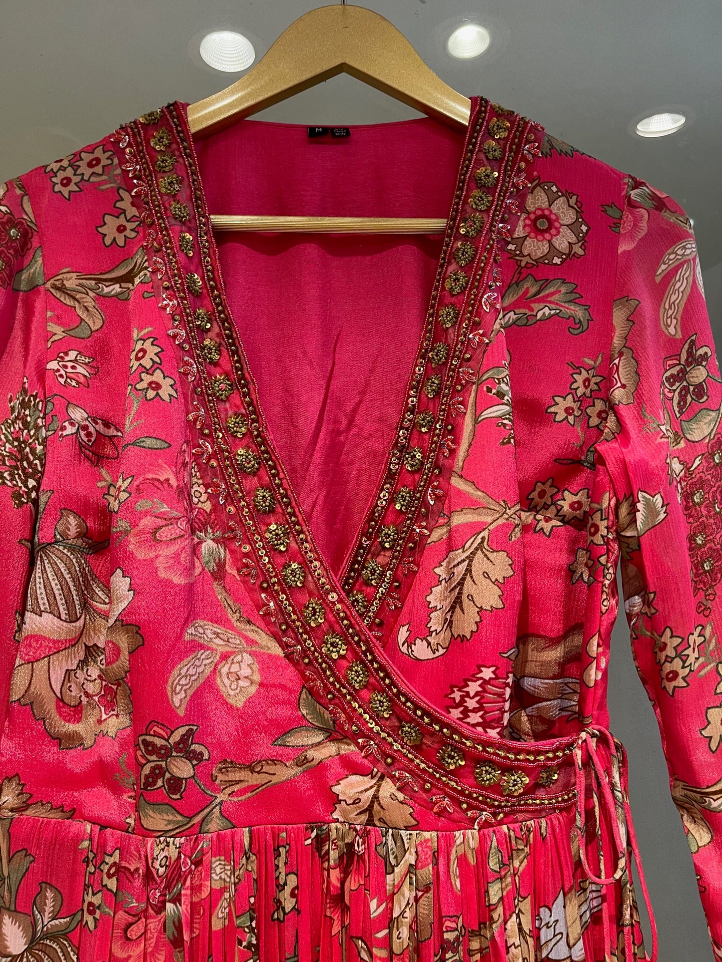 (DELIVERY IN 25 DAYS) PINK COLOUR CHINON PRINTED ANGRAKHA KURTA WITH PANT EMBELLISHED WITH BEADS WORK