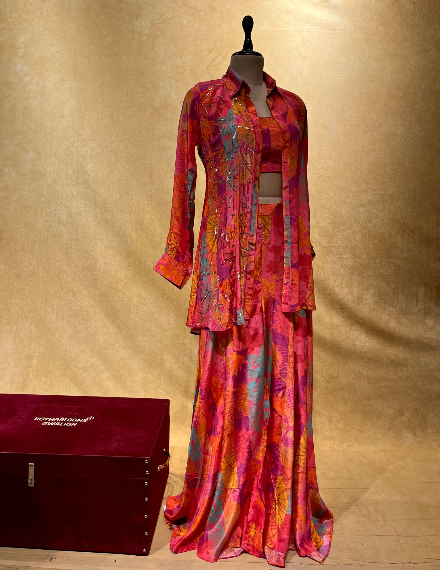 PINK COLOUR CREPE SILK CO ORD SET EMBELLISHED WITH SEQUINS WORK