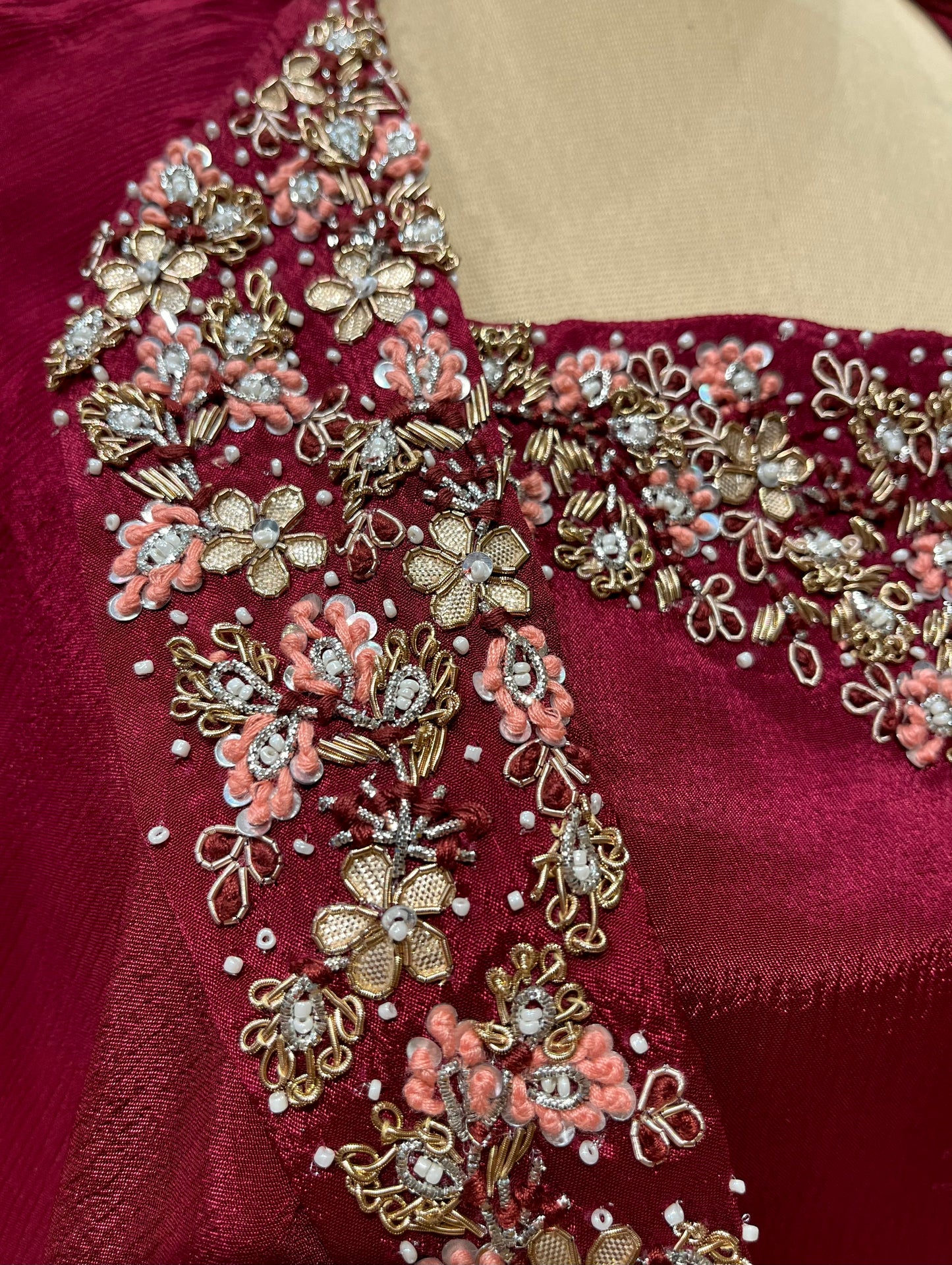 MAROON COLOUR DHOTI STYLE PANT WITH CROP TOP BLOUSE EMBELLISHED WITH ZARDOZI WORK