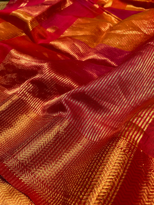SHADED PINK MAHESHWARI SILK SAREE WITH ZARI BORDER - Kothari Sons