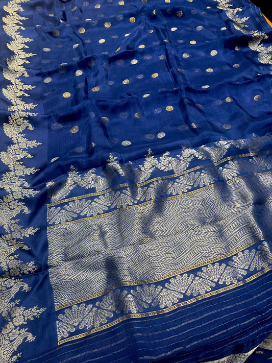 BLUE COLOUR KOTA DORIA SAREE WITH ZARI BORDER & BUTTI - Kothari Sons