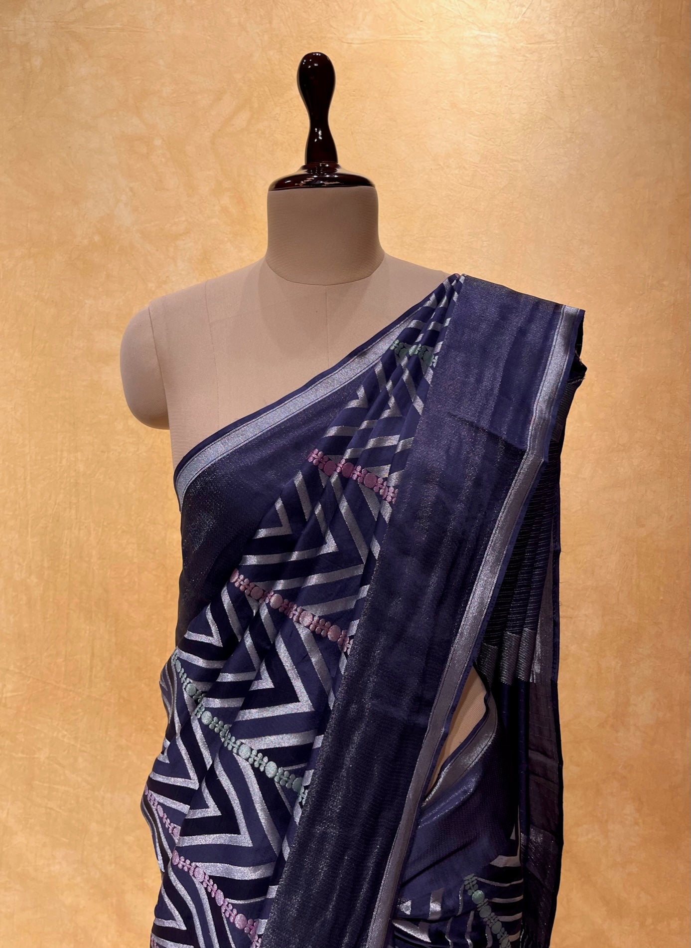 ( DELIVERY IN 25 DAYS ) BLUE COLOUR SATIN SILK SAREE EMBELLISHED WITH ZARI WEAVES