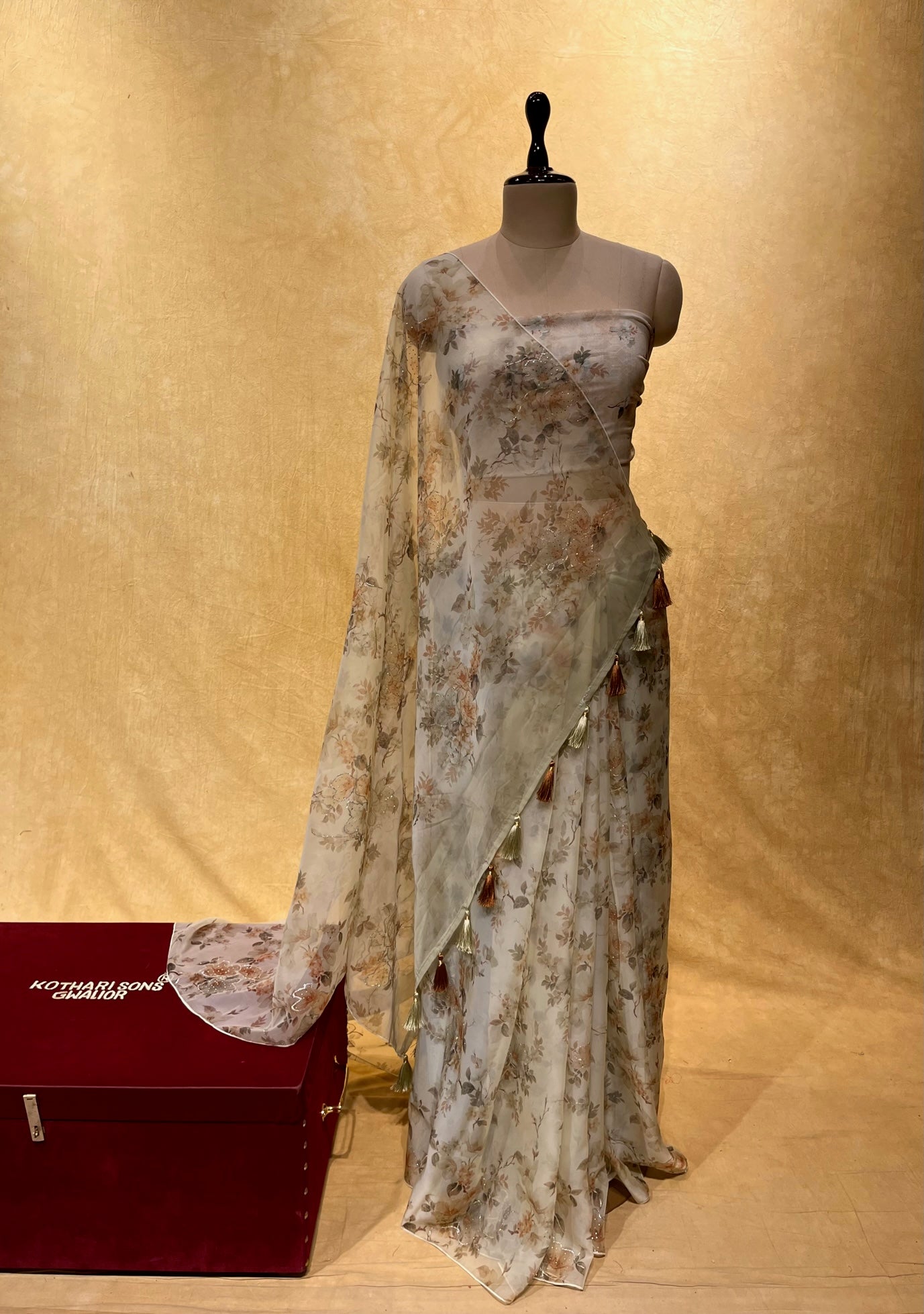TEA GREEN ORGANZA PRINTED SAREE