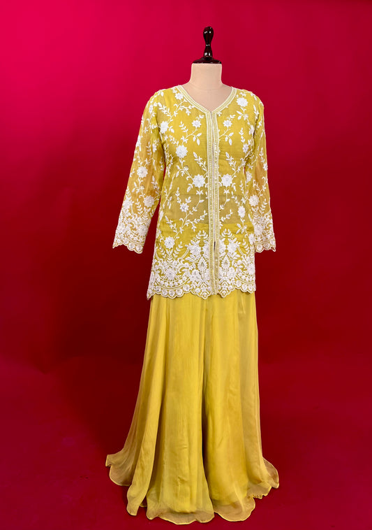 NEON COLOUR ORGANZA PALAZZO PANT WITH EMBROIDERED KURTA EMBELLISHED WITH RESHAM & SEQUINS EMBROIDERY