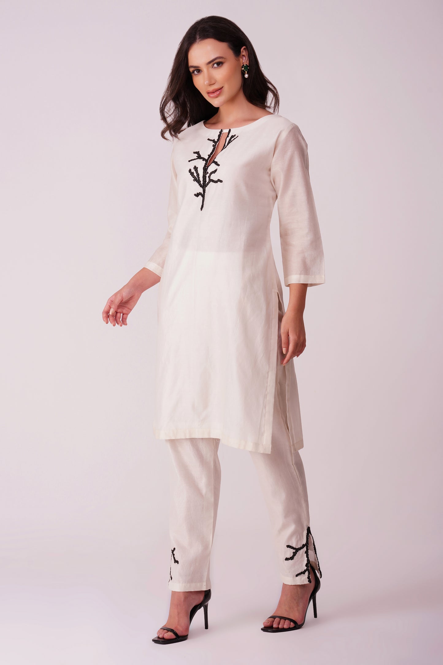 ( DELIVERY IN 25-30 DAYS ) WHITE COLOUR CHANDERI SILK CO-ORDS SET BY SIDDHAIKA