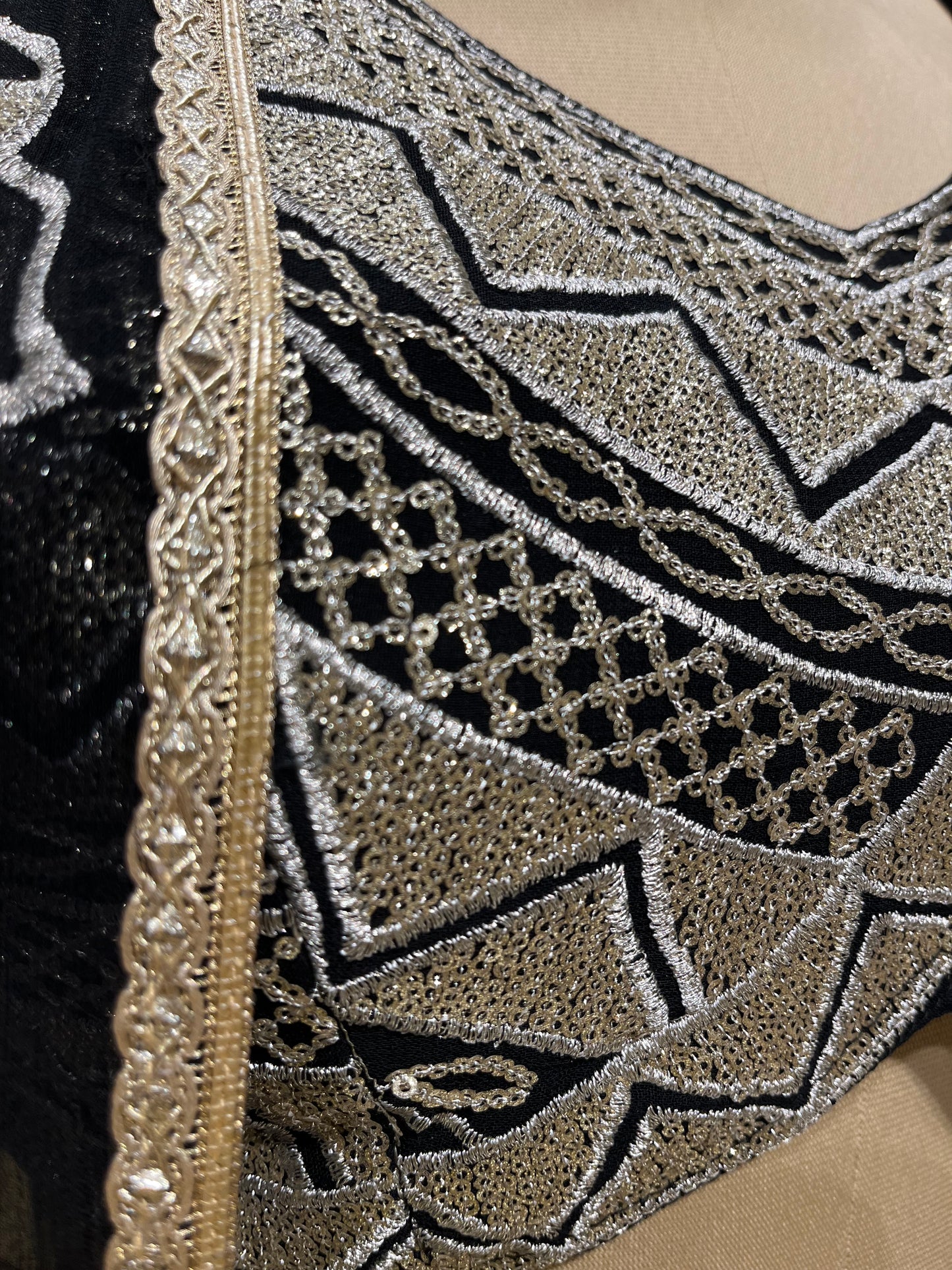 BLACK COLOR GEORGETTE INDOWESTERN DRESS EMBELLISHED WITH ZARI & SEQUINS WORK