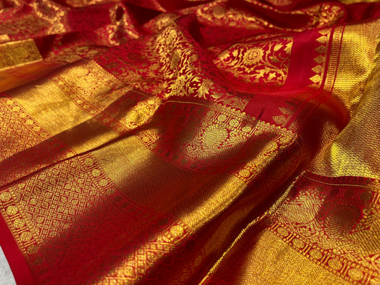 RED COLOUR KANJIVARAM SILK SAREE EMBELLISHED WITH ZARI WEAVES