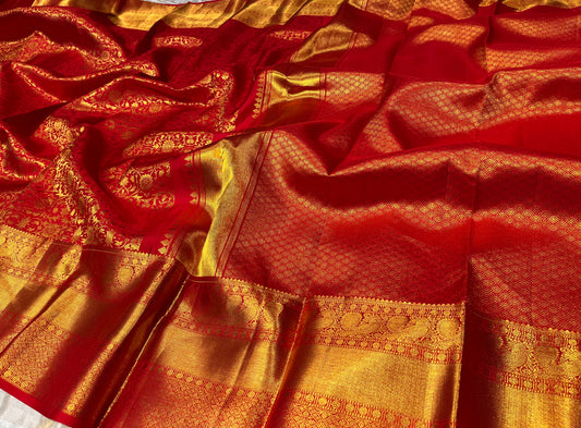 RED COLOUR KANJIVARAM SILK SAREE EMBELLISHED WITH ZARI WEAVES