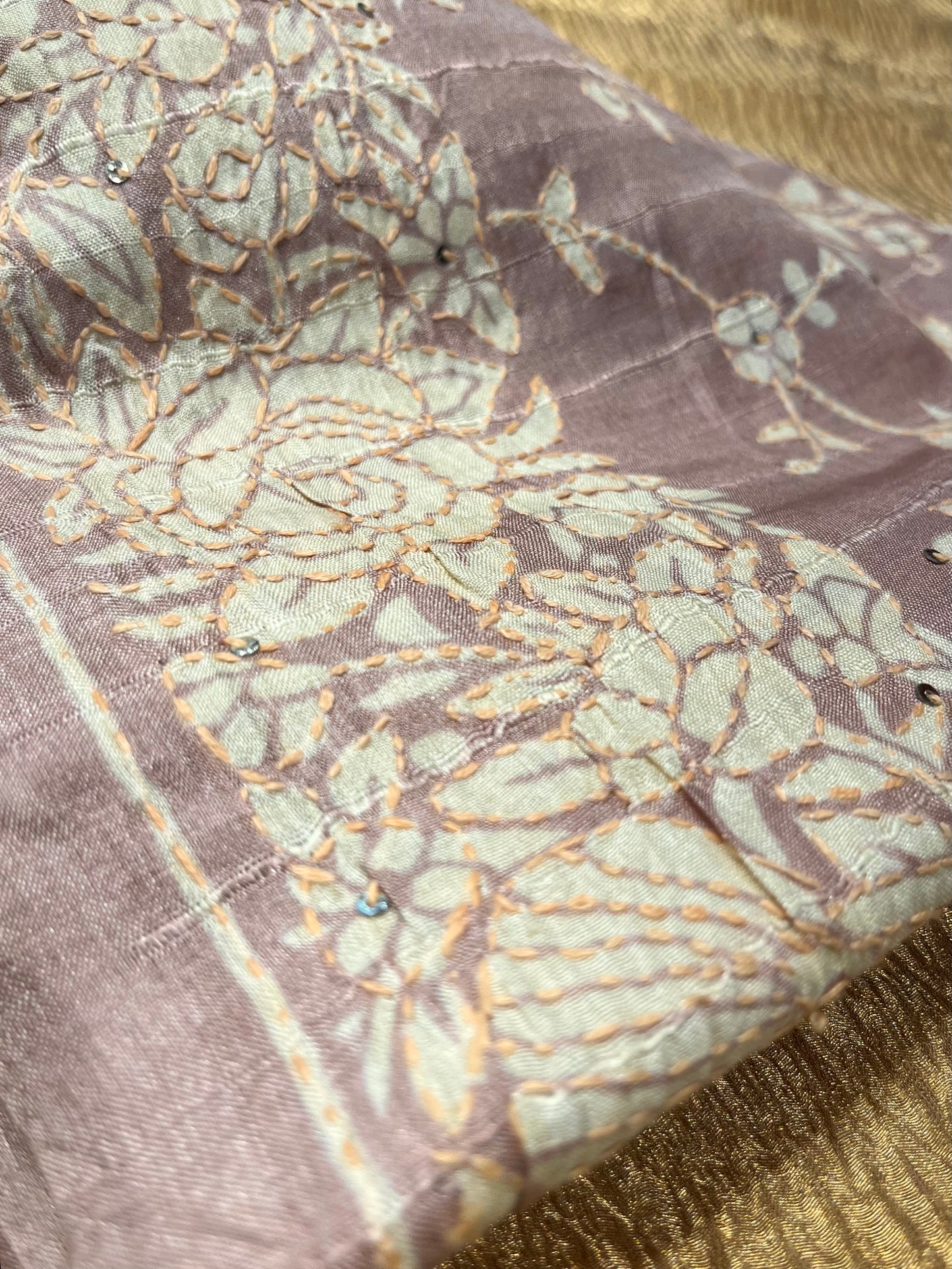 PURPLE COLOUR TUSSAR SILK SAREE EMBELLISHED WITH KATHA WORK