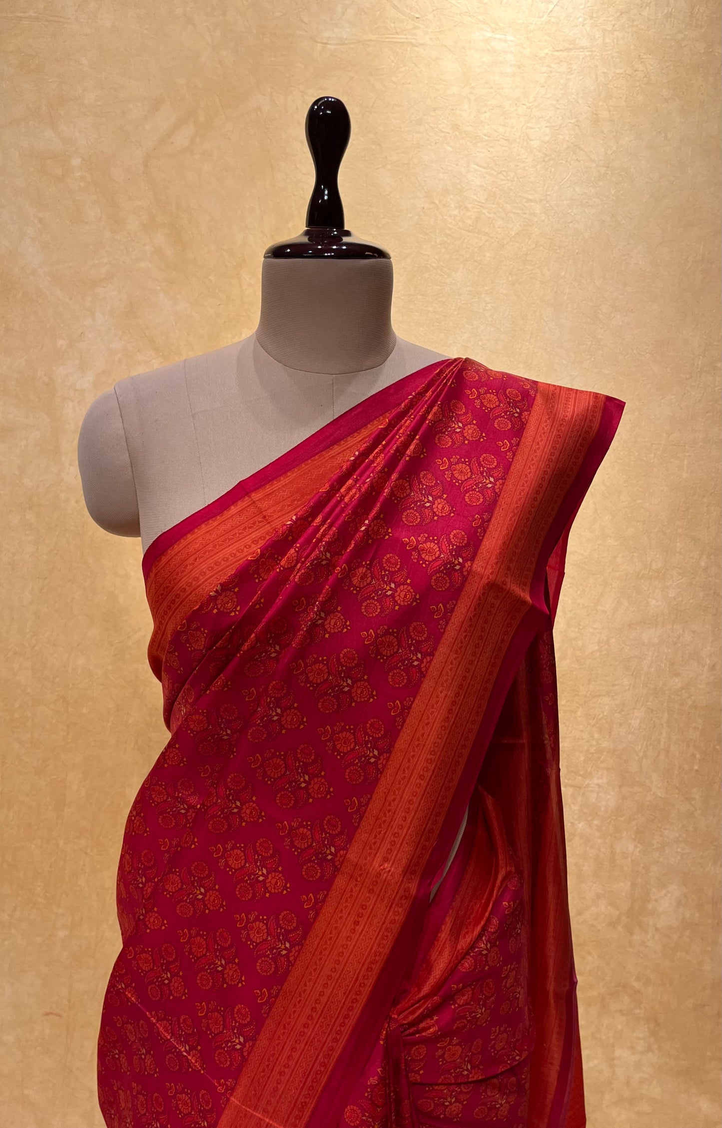RED COLOUR PRINTED SILK SAREE