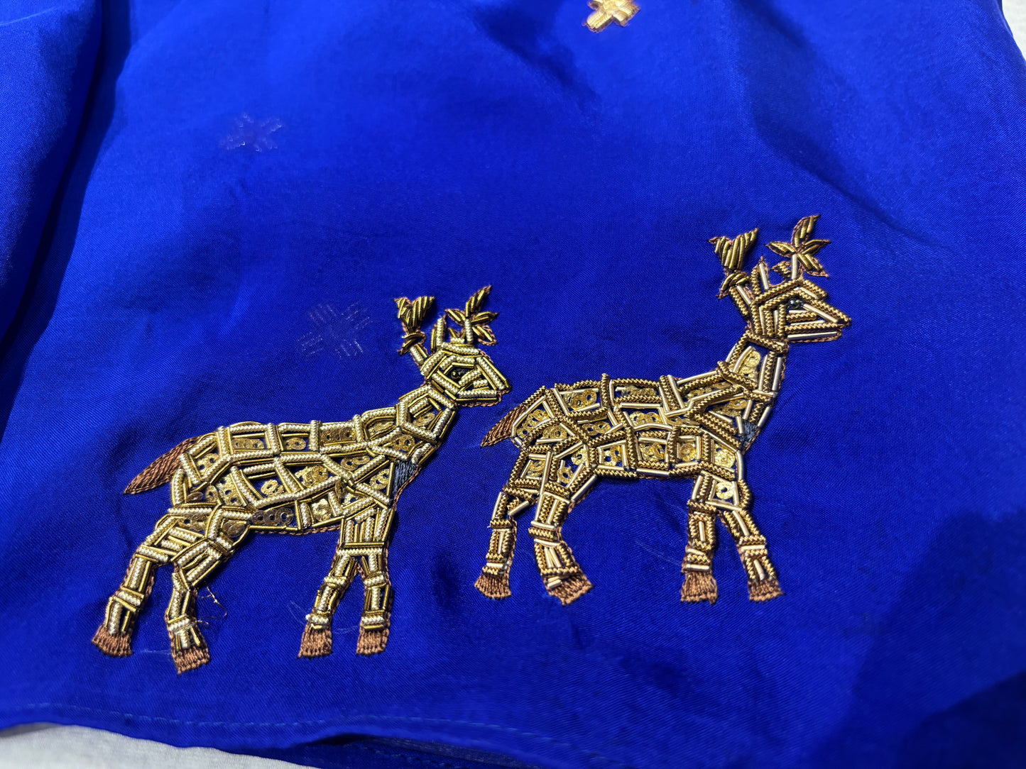 ROYAL BLUE PURE CREPE SAREE WITH HAND EMBROIDERED ZARDOZI MOTIFS