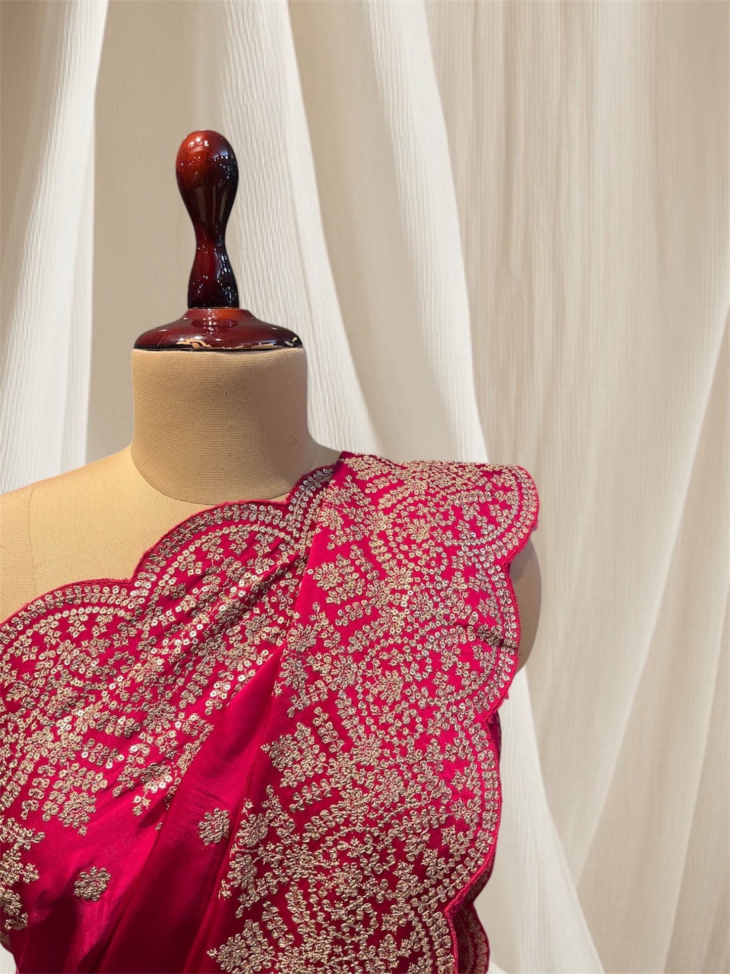 MAGENTA COLOUR SATIN SAREE EMBELLISHED WITH THREAD AND SEQUINES SCULP BORDER
